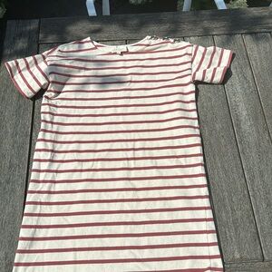 Sezane Cream and Red Striped Short Sleeve Dress